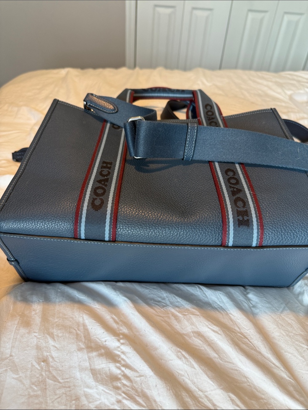 Coach Navy Leather Bag with Branded Web Straps - Picture 5 of 5
